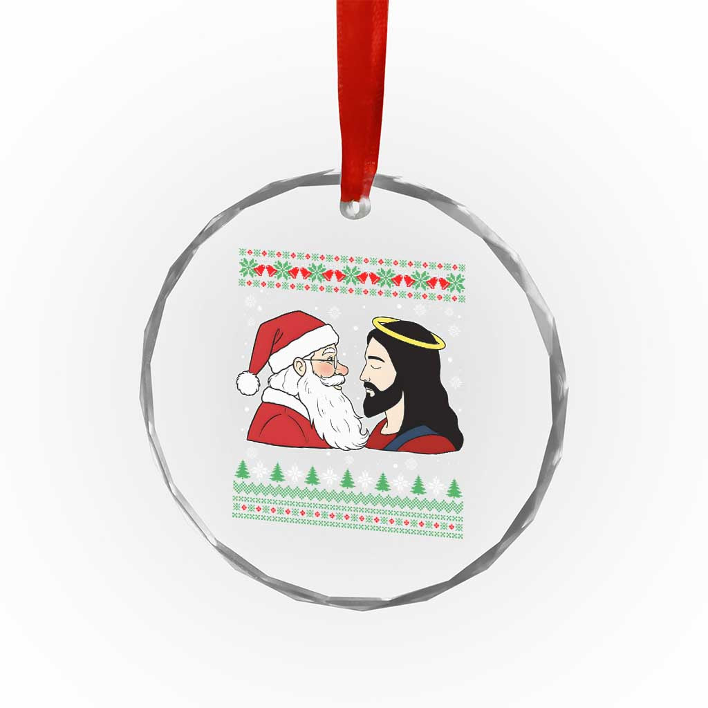 Funny Christmas Santa and Jesus Crystal Glass Ornament Most Wonderful Time Christian Holiday Gag Gift - Wonder Print Shop