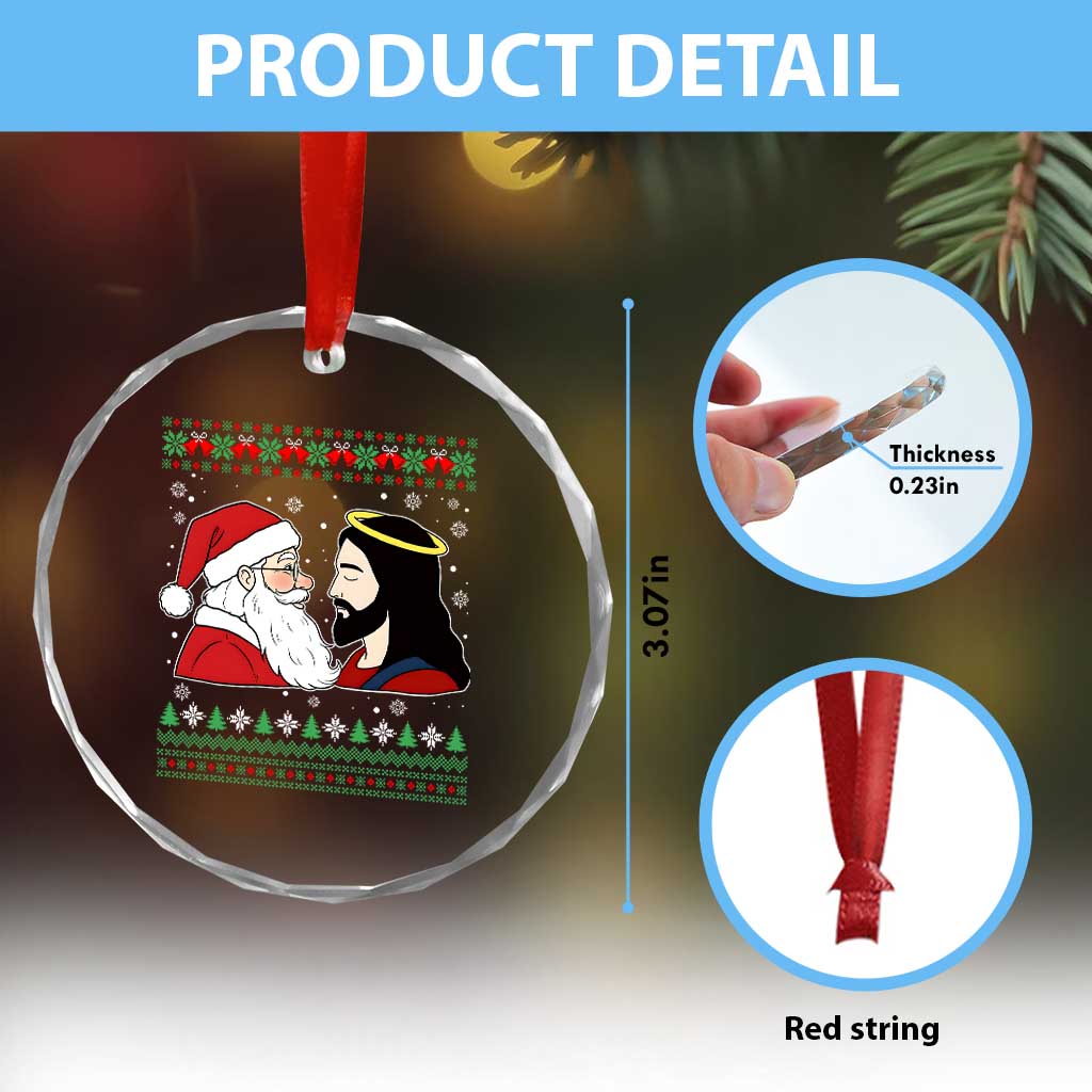 Funny Christmas Santa and Jesus Crystal Glass Ornament Most Wonderful Time Christian Holiday Gag Gift - Wonder Print Shop