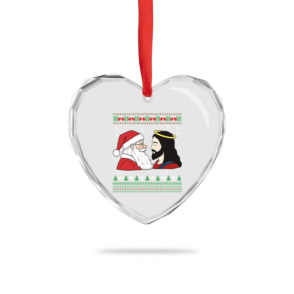 Funny Christmas Santa and Jesus Heart Crystal Glass Ornament Most Wonderful Time Christian Holiday Gag Gift - Wonder Print Shop