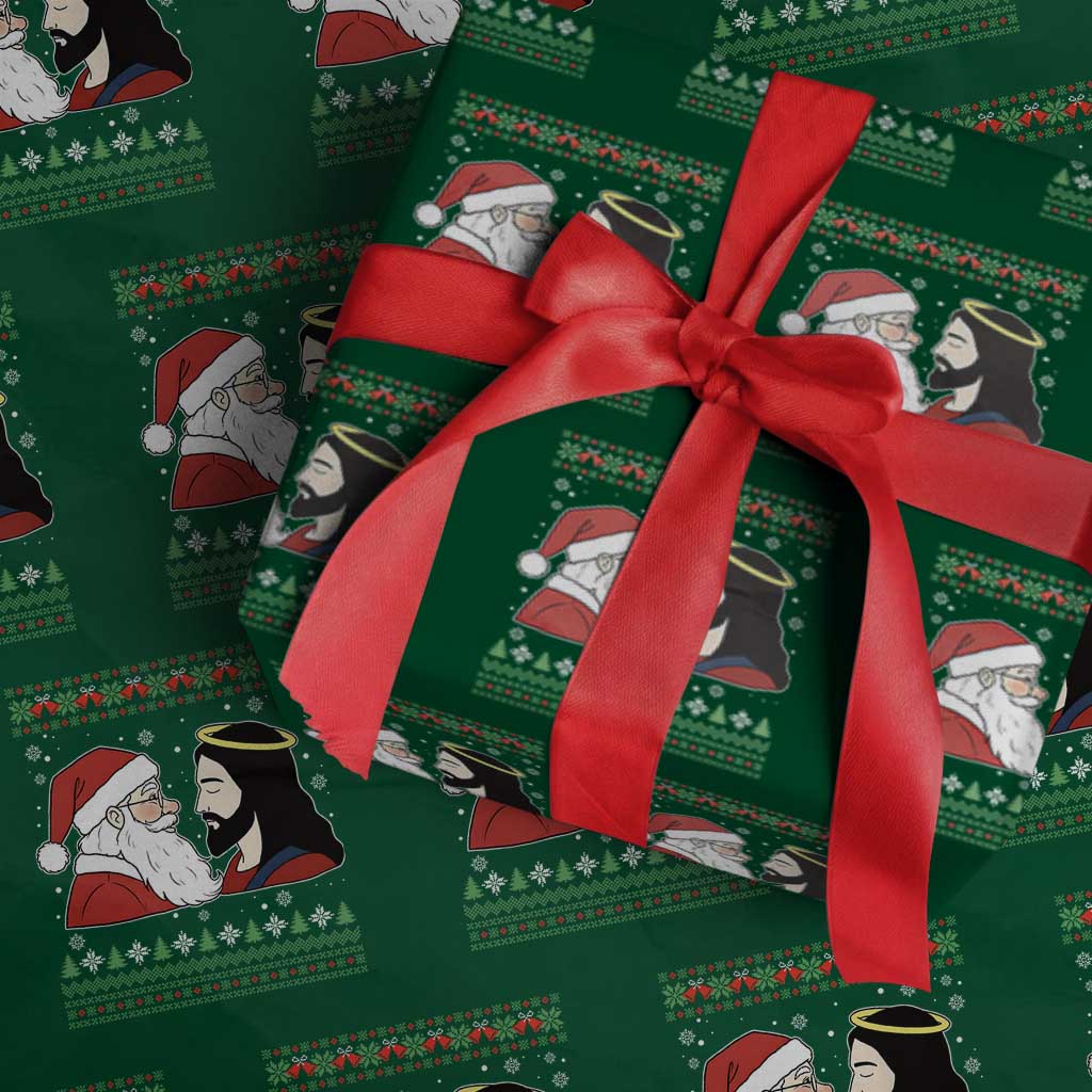 Funny Christmas Santa and Jesus Wrapping Paper Roll Most Wonderful Time Christian Holiday Gag Gift - Wonder Print Shop