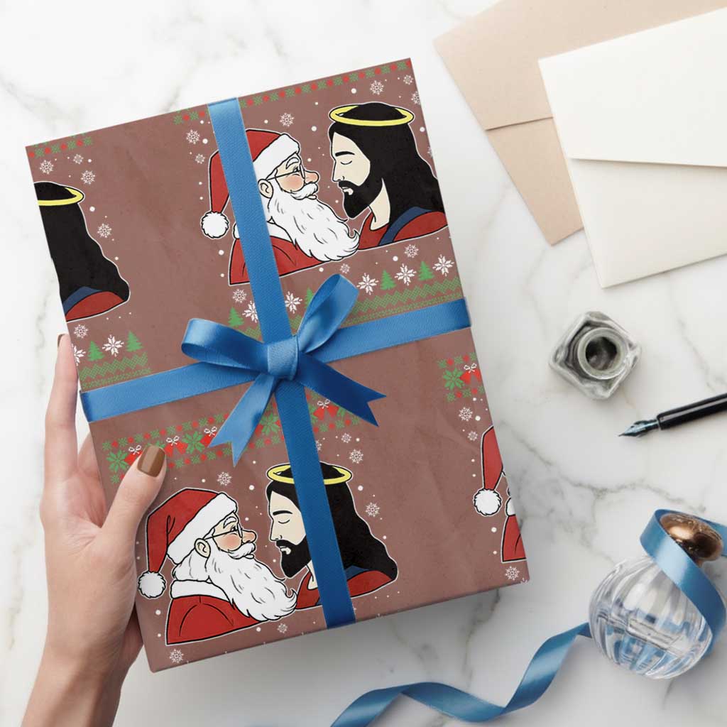Funny Christmas Santa and Jesus Wrapping Paper Roll Most Wonderful Time Christian Holiday Gag Gift - Wonder Print Shop