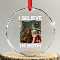Funny Christmas Santa Bigfoot Crystal Glass Ornament I Believe In Both Xmas Holiday - Wonder Print Shop