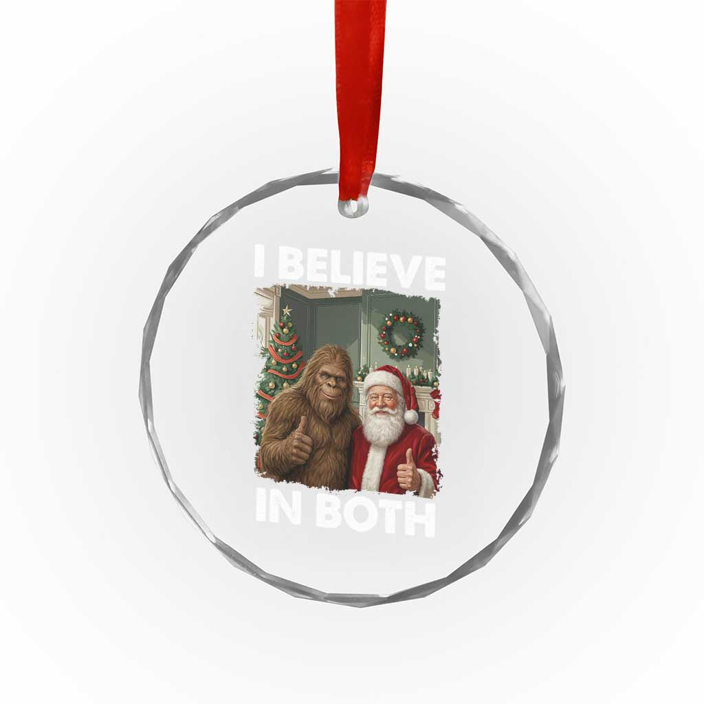 Funny Christmas Santa Bigfoot Crystal Glass Ornament I Believe In Both Xmas Holiday - Wonder Print Shop