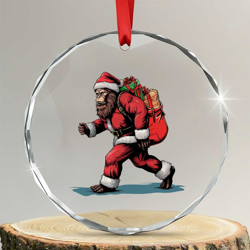 Funny Christmas Santa Bigfoot Crystal Glass Ornament Xmas Sasquatch - Wonder Print Shop