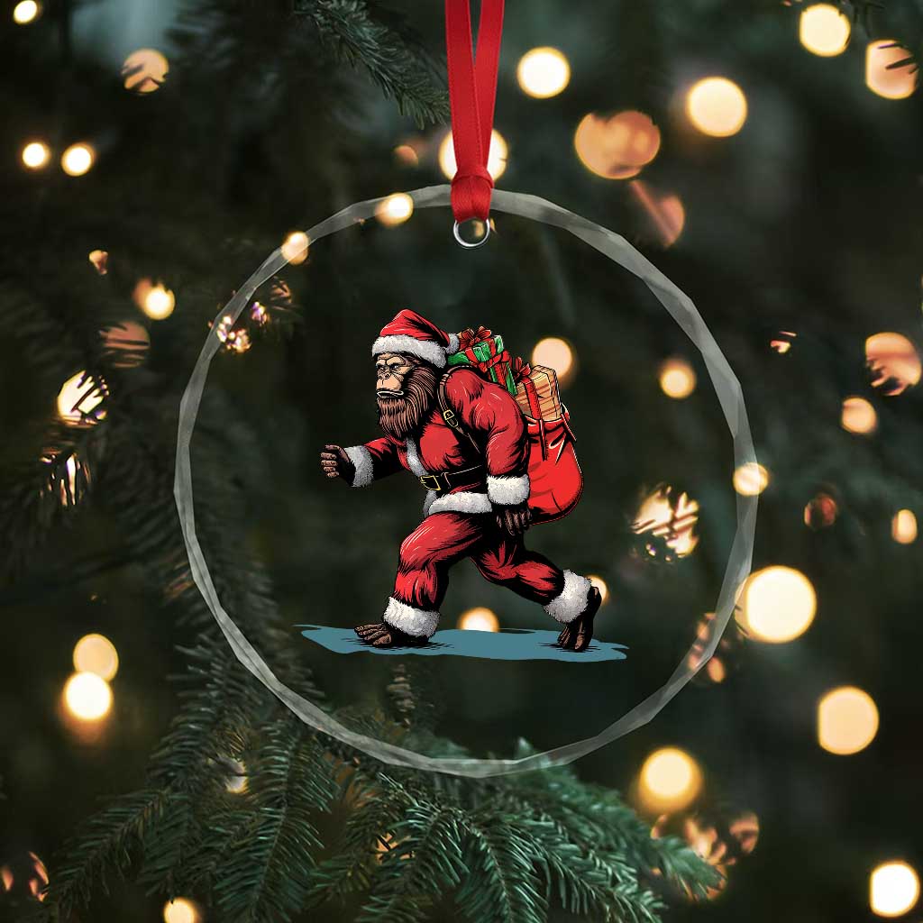 Funny Christmas Santa Bigfoot Crystal Glass Ornament Xmas Sasquatch - Wonder Print Shop