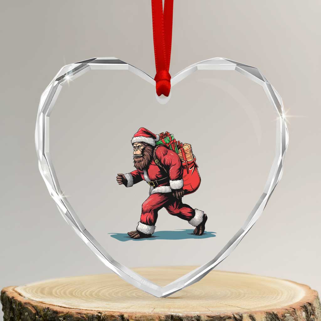 Funny Christmas Santa Bigfoot Heart Crystal Glass Ornament Xmas Sasquatch - Wonder Print Shop