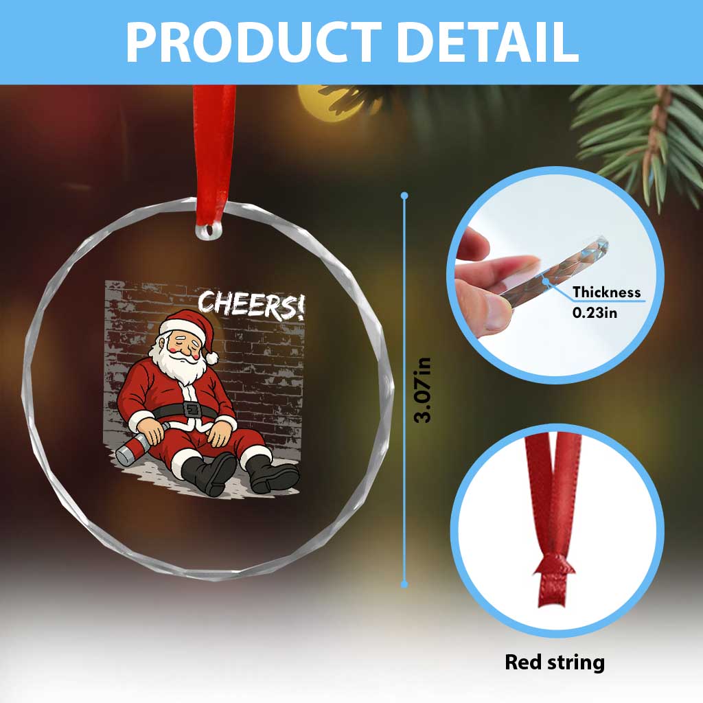 Funny Christmas Santa Claus Drinking Beer Crystal Glass Ornament Wonderful Time - Wonder Print Shop