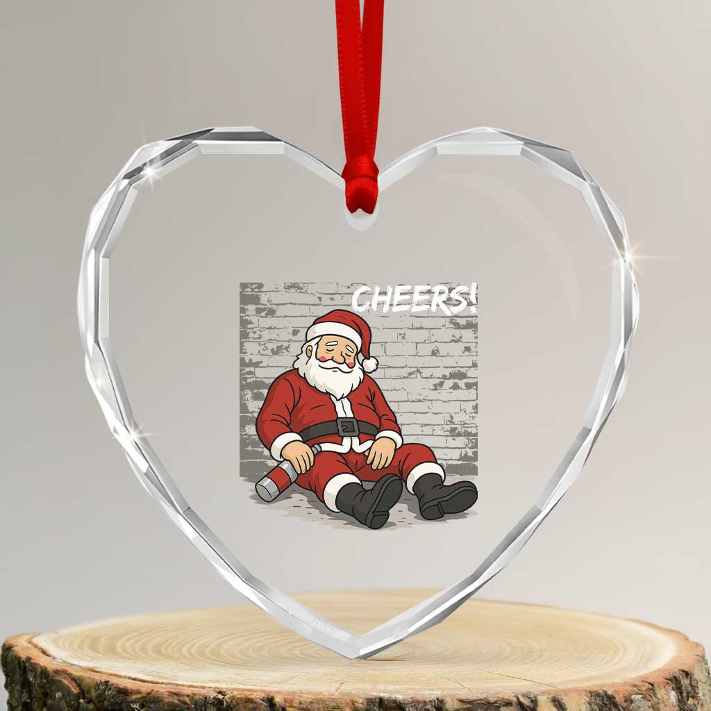 Funny Christmas Santa Claus Drinking Beer Heart Crystal Glass Ornament Wonderful Time - Wonder Print Shop