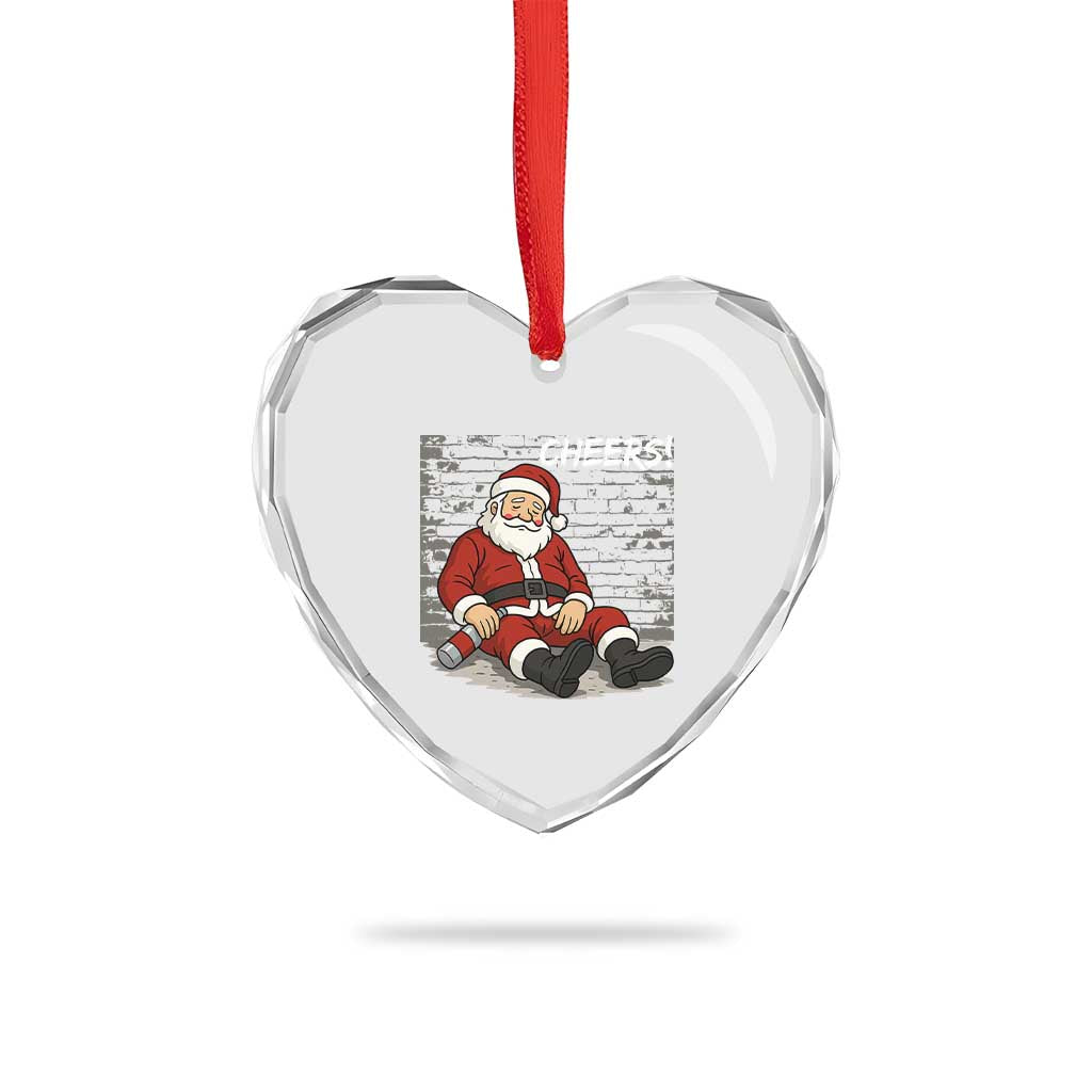 Funny Christmas Santa Claus Drinking Beer Heart Crystal Glass Ornament Wonderful Time - Wonder Print Shop