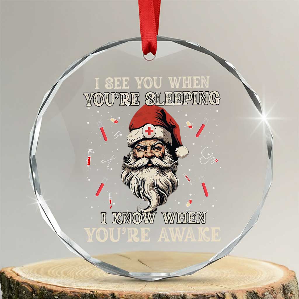 Funny Christmas Santa Doctor Medical Crystal Glass Ornament I See You When You're Sleeping I Know When You're Awake - Wonder Print Shop