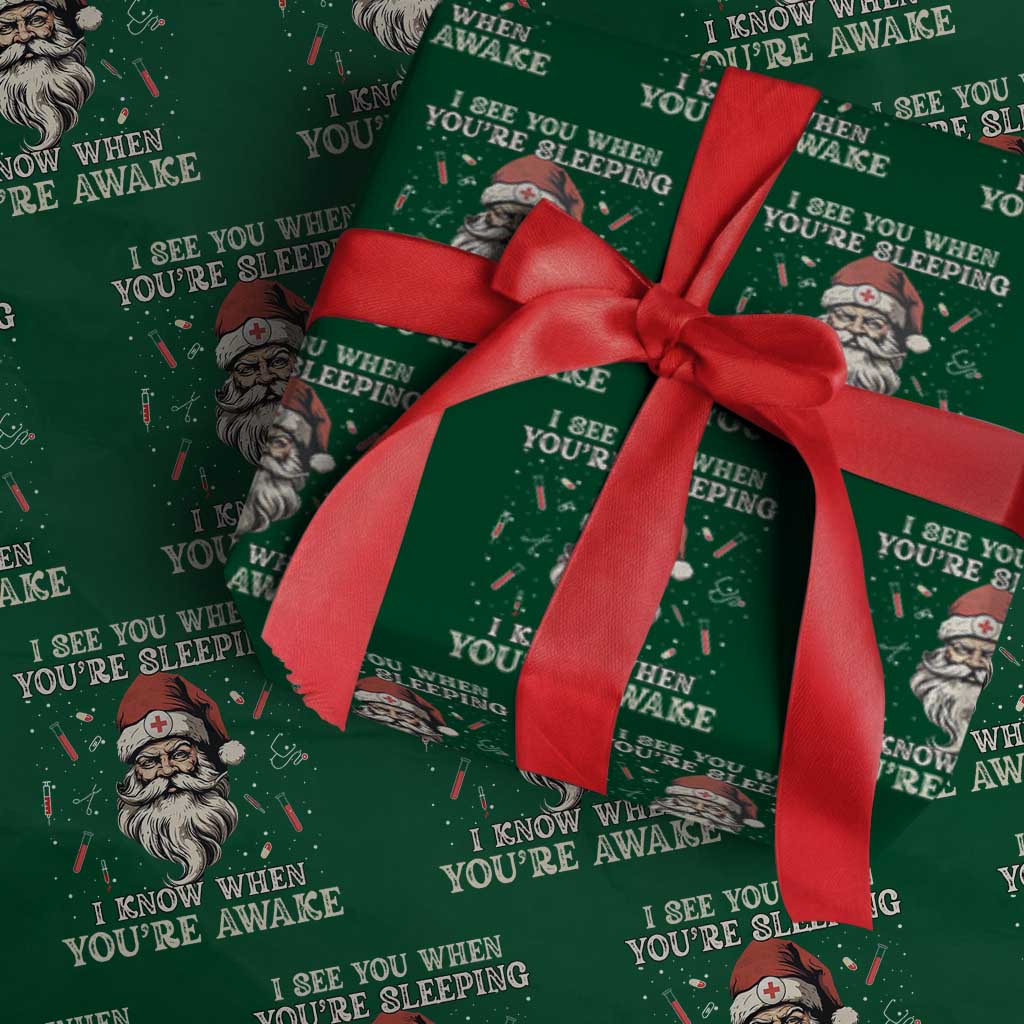 Funny Christmas Santa Doctor Medical Wrapping Paper Roll I See You When You're Sleeping I Know When You're Awake - Wonder Print Shop