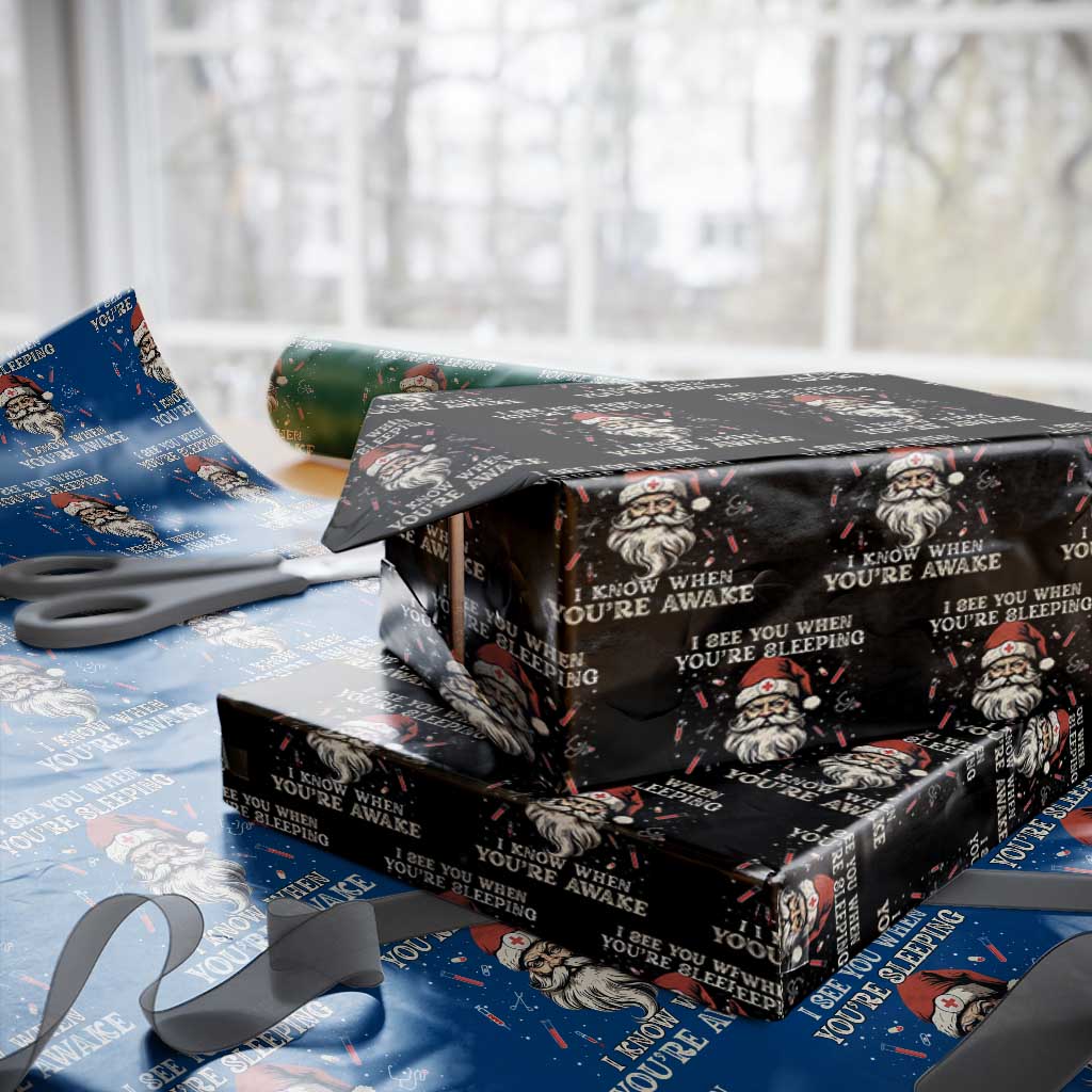 Funny Christmas Santa Doctor Medical Wrapping Paper Roll I See You When You're Sleeping I Know When You're Awake - Wonder Print Shop