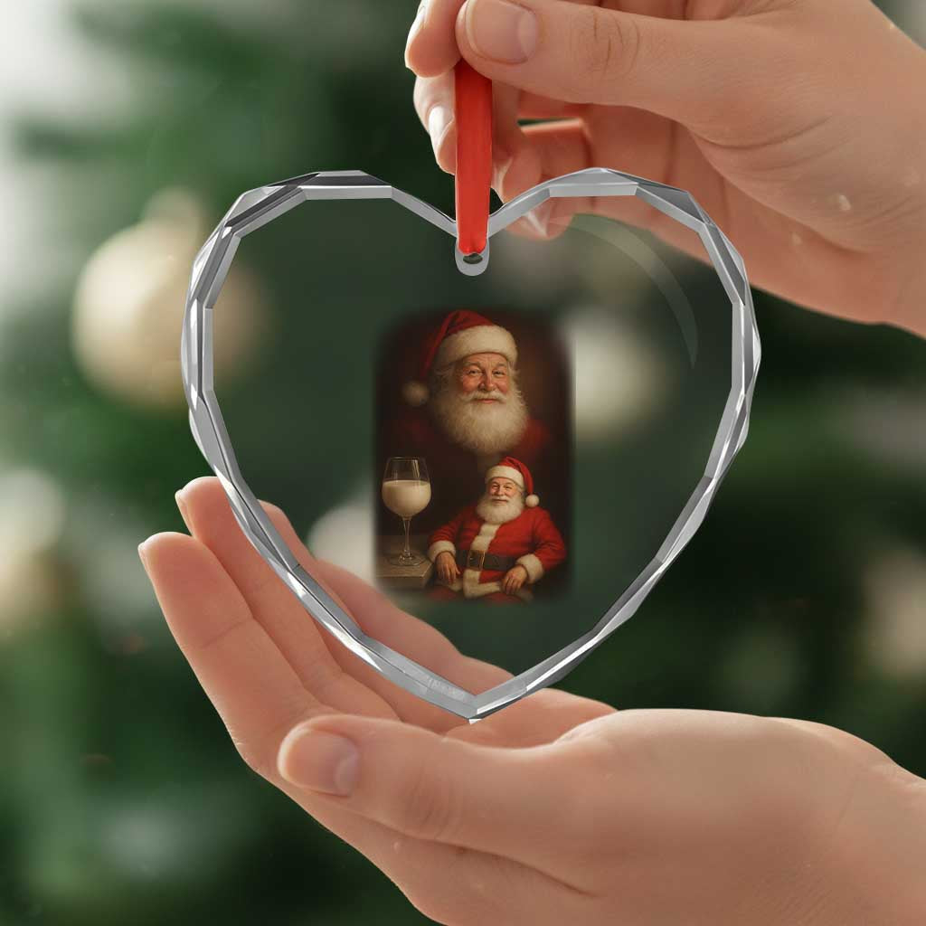 Funny Christmas Santa Drinking Milk Dank Meme Heart Crystal Glass Ornament - Wonder Print Shop
