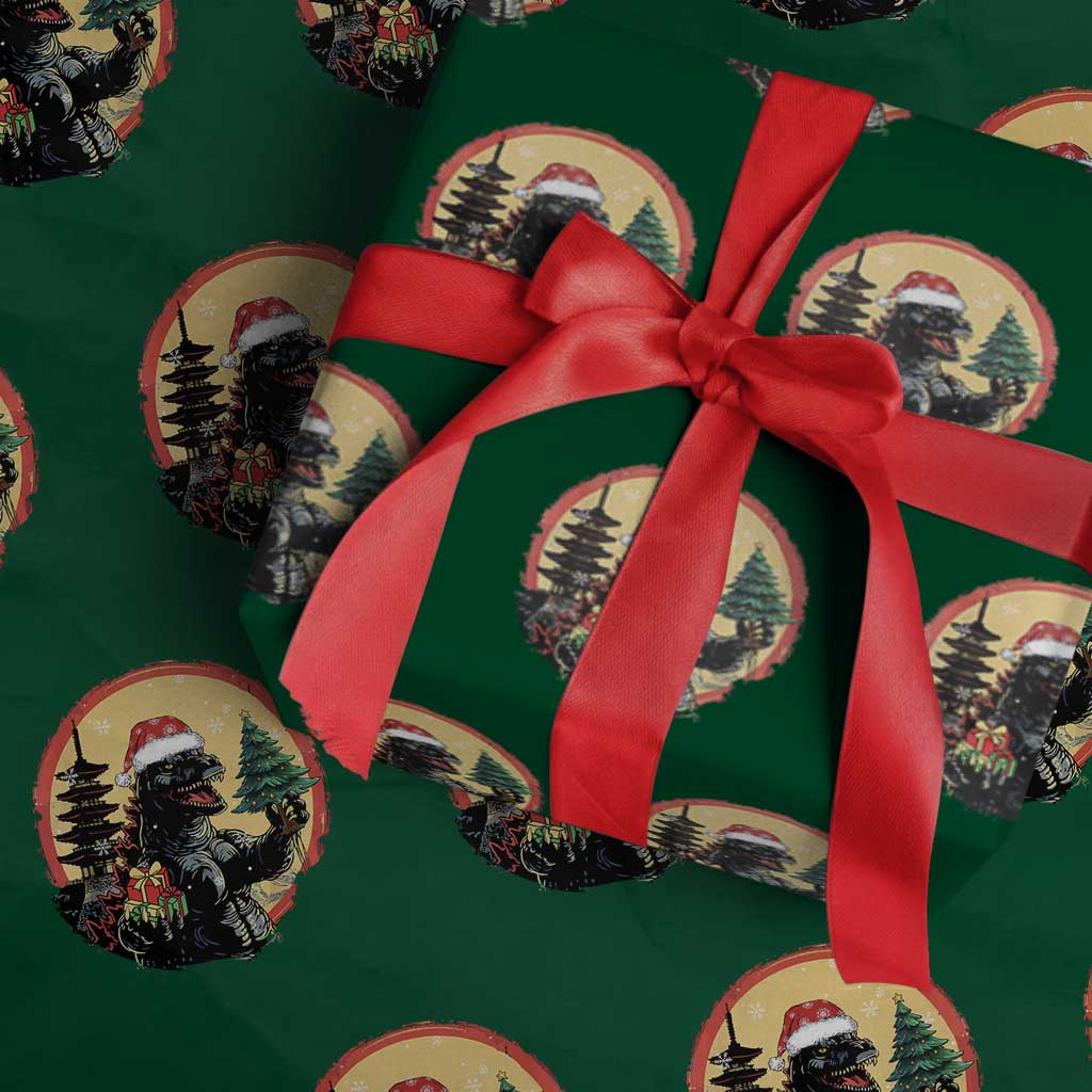 Funny Christmas Santa Godzilla Japanese Monster Wrapping Paper Roll - Wonder Print Shop