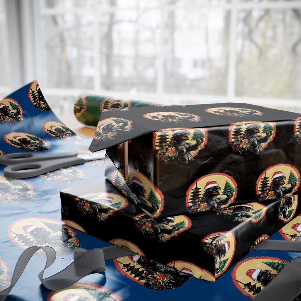 Funny Christmas Santa Godzilla Japanese Monster Wrapping Paper Roll - Wonder Print Shop