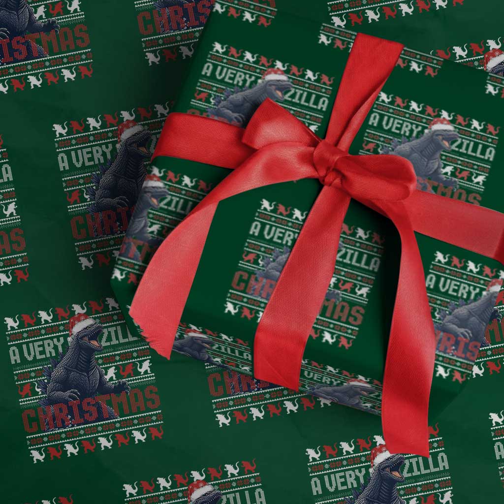 Funny Christmas Santa Godzilla Wrapping Paper Roll A Very Godzilla Xmas Japanese Monster - Wonder Print Shop