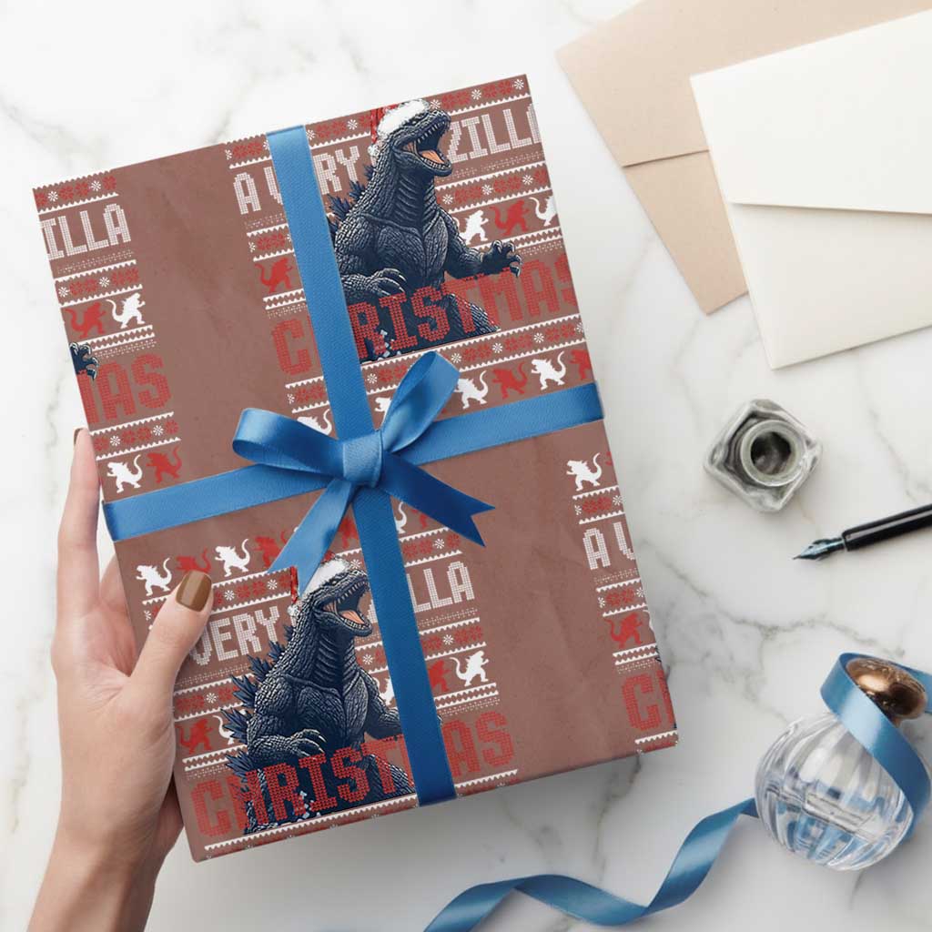 Funny Christmas Santa Godzilla Wrapping Paper Roll A Very Godzilla Xmas Japanese Monster - Wonder Print Shop