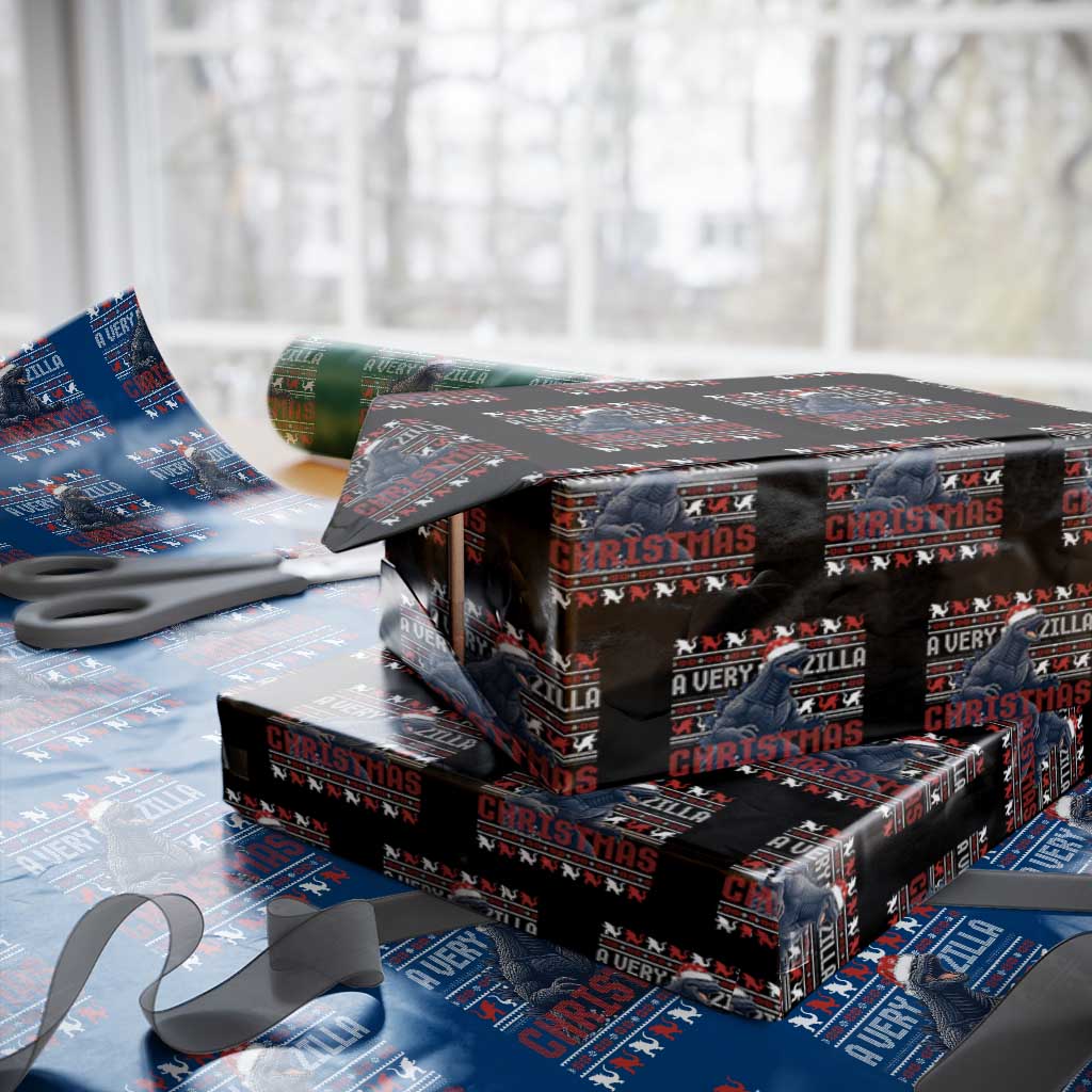 Funny Christmas Santa Godzilla Wrapping Paper Roll A Very Godzilla Xmas Japanese Monster - Wonder Print Shop