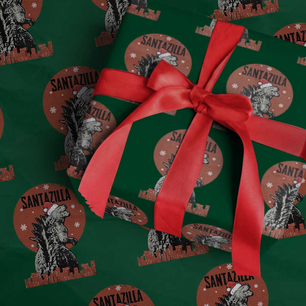 Funny Christmas Santa Godzilla Wrapping Paper Roll Santazilla Japanese Monster - Wonder Print Shop