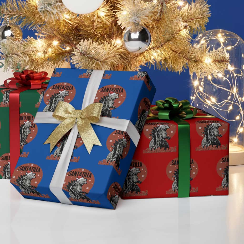 Funny Christmas Santa Godzilla Wrapping Paper Roll Santazilla Japanese Monster - Wonder Print Shop