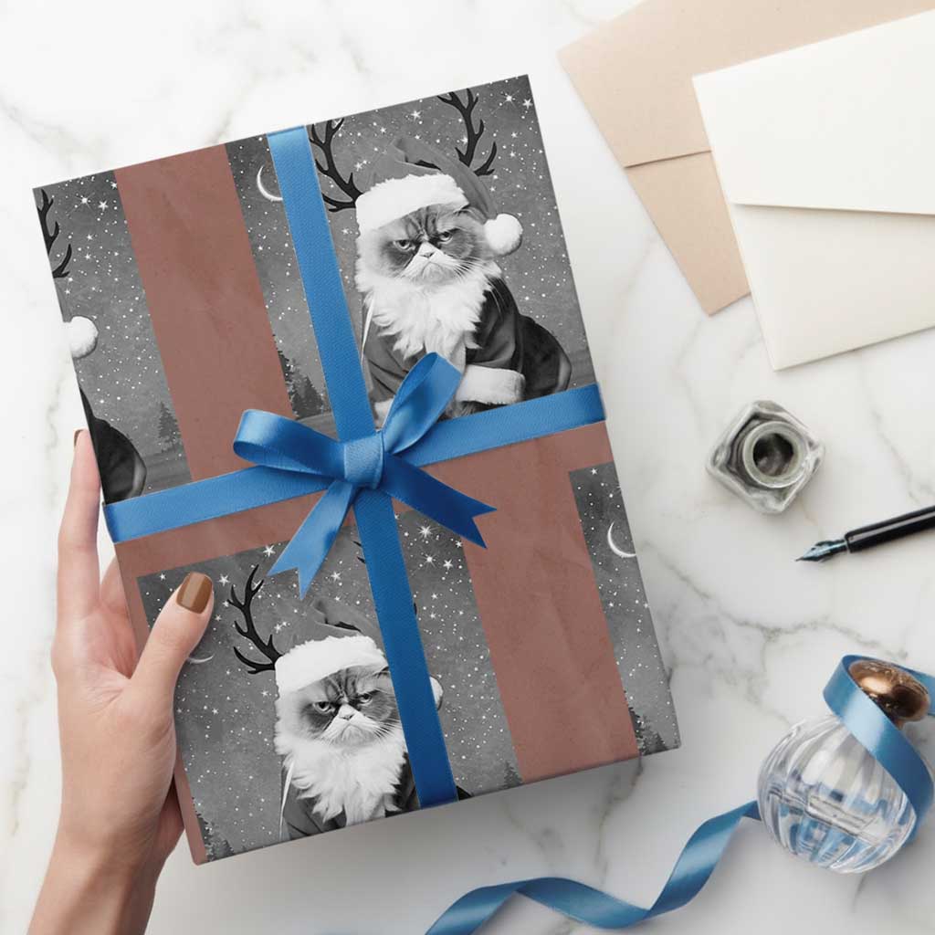 Funny Christmas Santa Grumpy Cat Wrapping Paper Roll - Wonder Print Shop