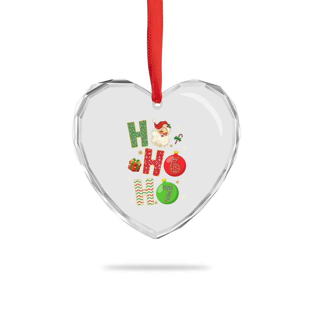 Funny Christmas Santa Ho Ho Ho 67 Heart Crystal Glass Ornament Six Seven Meme 6 7 Xmas Bauble - Wonder Print Shop
