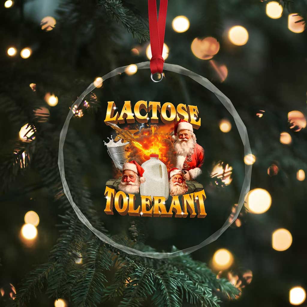 Funny Christmas Santa Lactose Tolerant Crystal Glass Ornament Xmas Tummy Ironic Sarcastic Meme - Wonder Print Shop