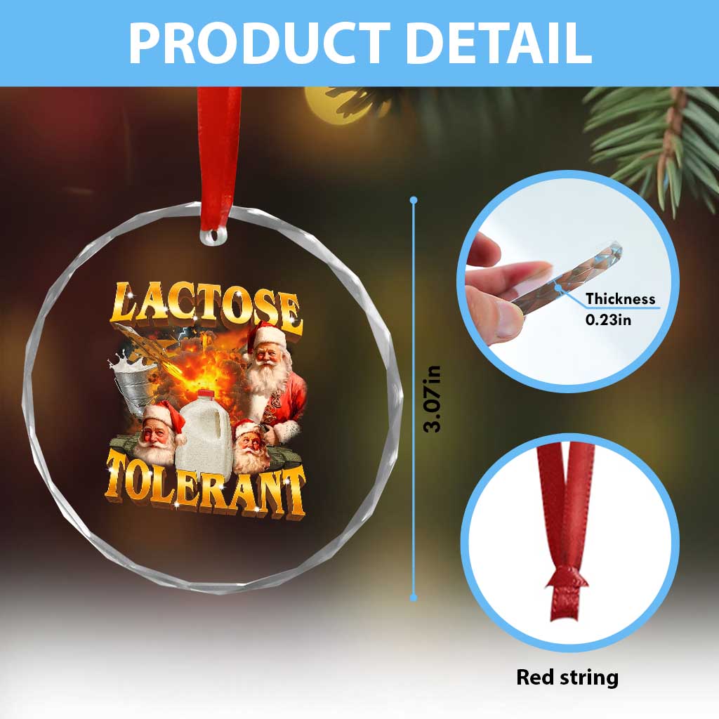 Funny Christmas Santa Lactose Tolerant Crystal Glass Ornament Xmas Tummy Ironic Sarcastic Meme - Wonder Print Shop