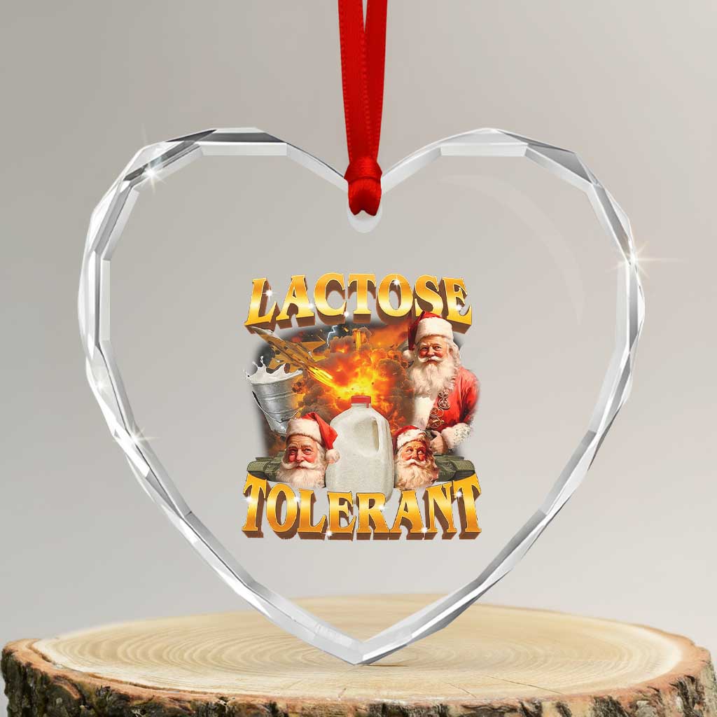 Funny Christmas Santa Lactose Tolerant Heart Crystal Glass Ornament Xmas Tummy Ironic Sarcastic Meme - Wonder Print Shop
