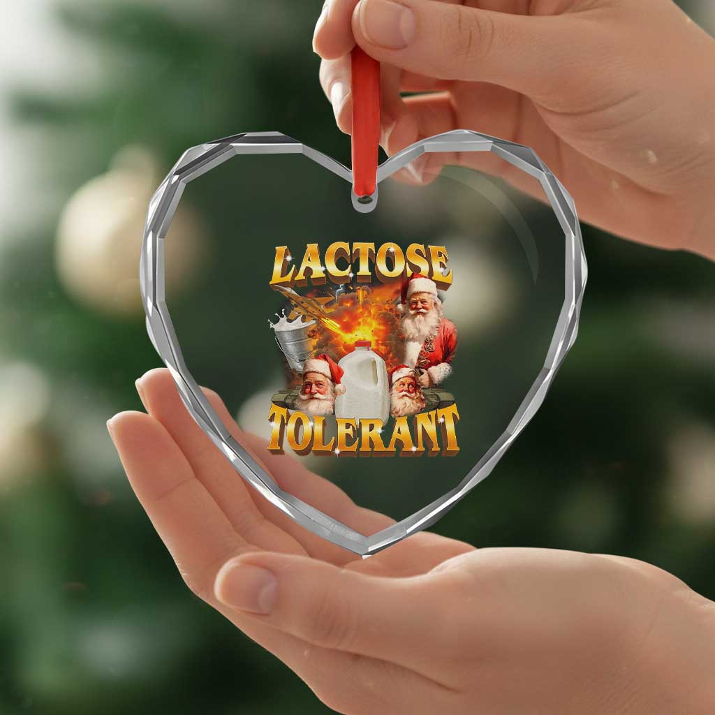 Funny Christmas Santa Lactose Tolerant Heart Crystal Glass Ornament Xmas Tummy Ironic Sarcastic Meme - Wonder Print Shop