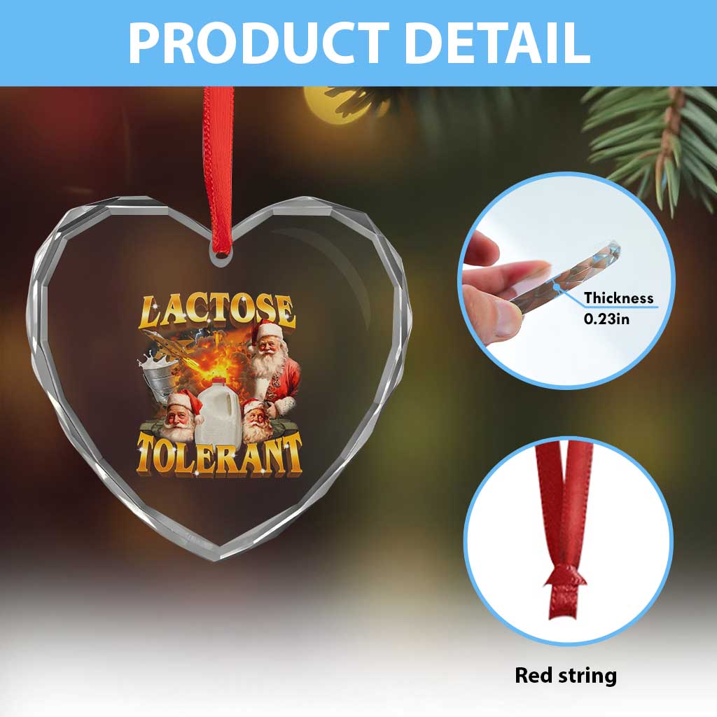 Funny Christmas Santa Lactose Tolerant Heart Crystal Glass Ornament Xmas Tummy Ironic Sarcastic Meme - Wonder Print Shop