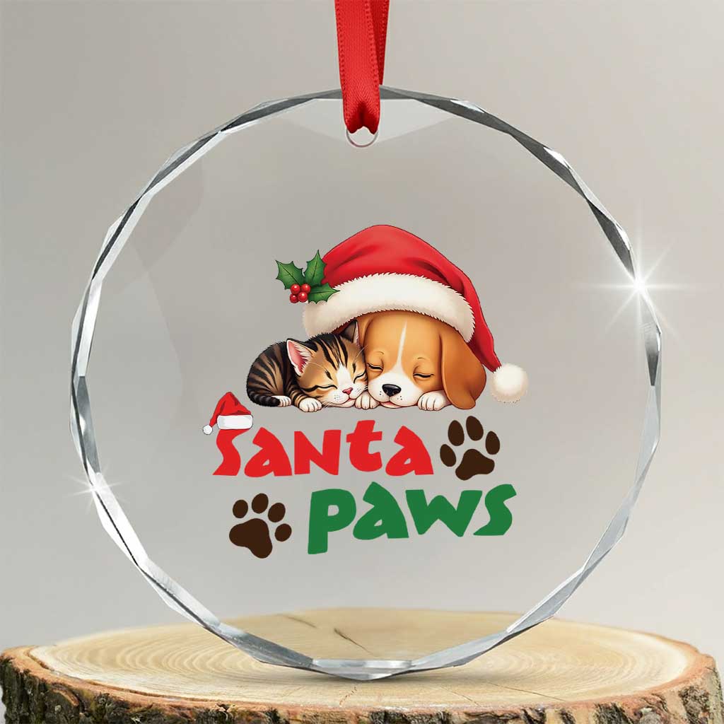 Funny Christmas Santa Paws Dogs And Cats Crystal Glass Ornament TS09
