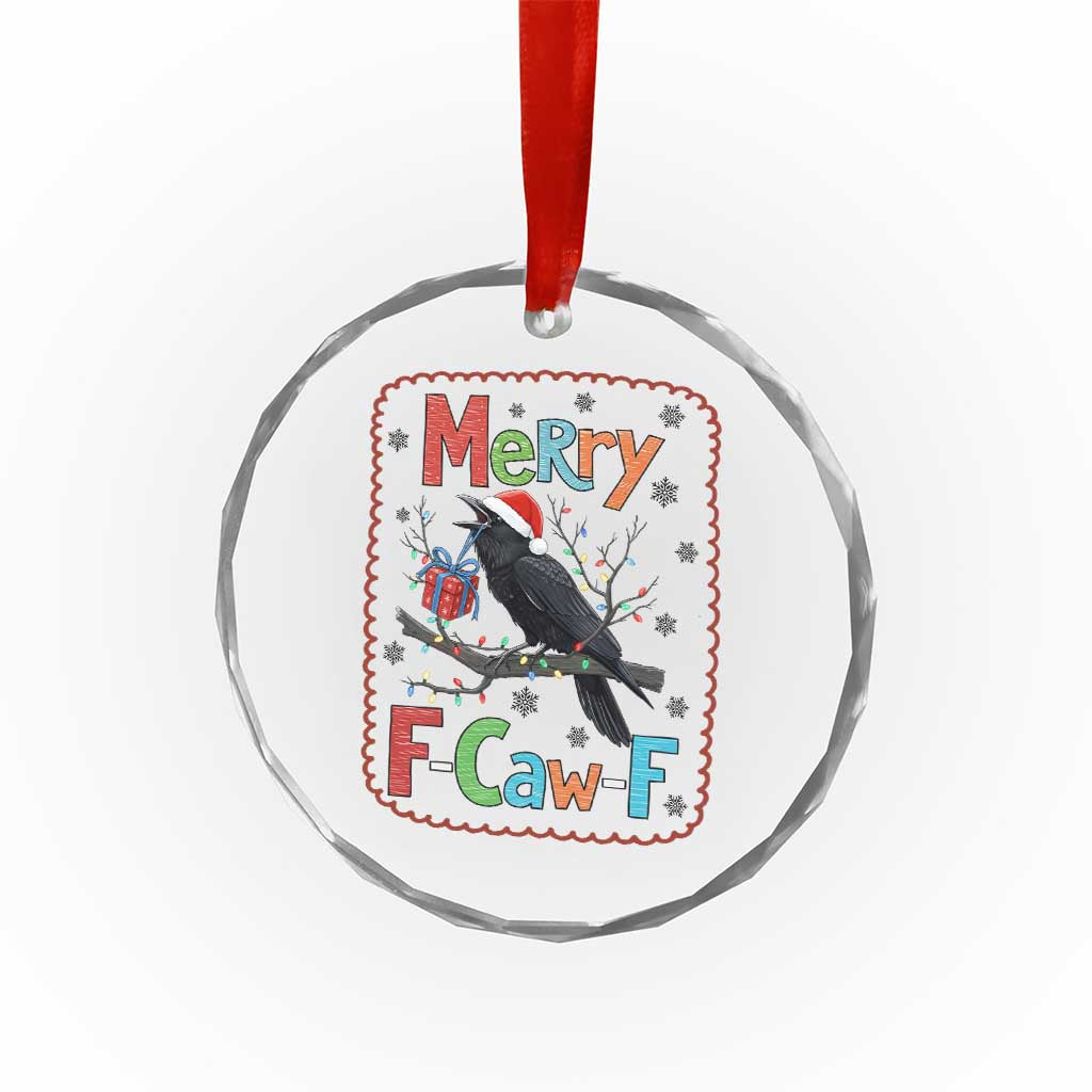 Funny Christmas Santa Raven Crystal Glass Ornament Merry F Caw F Joke Gift - Wonder Print Shop