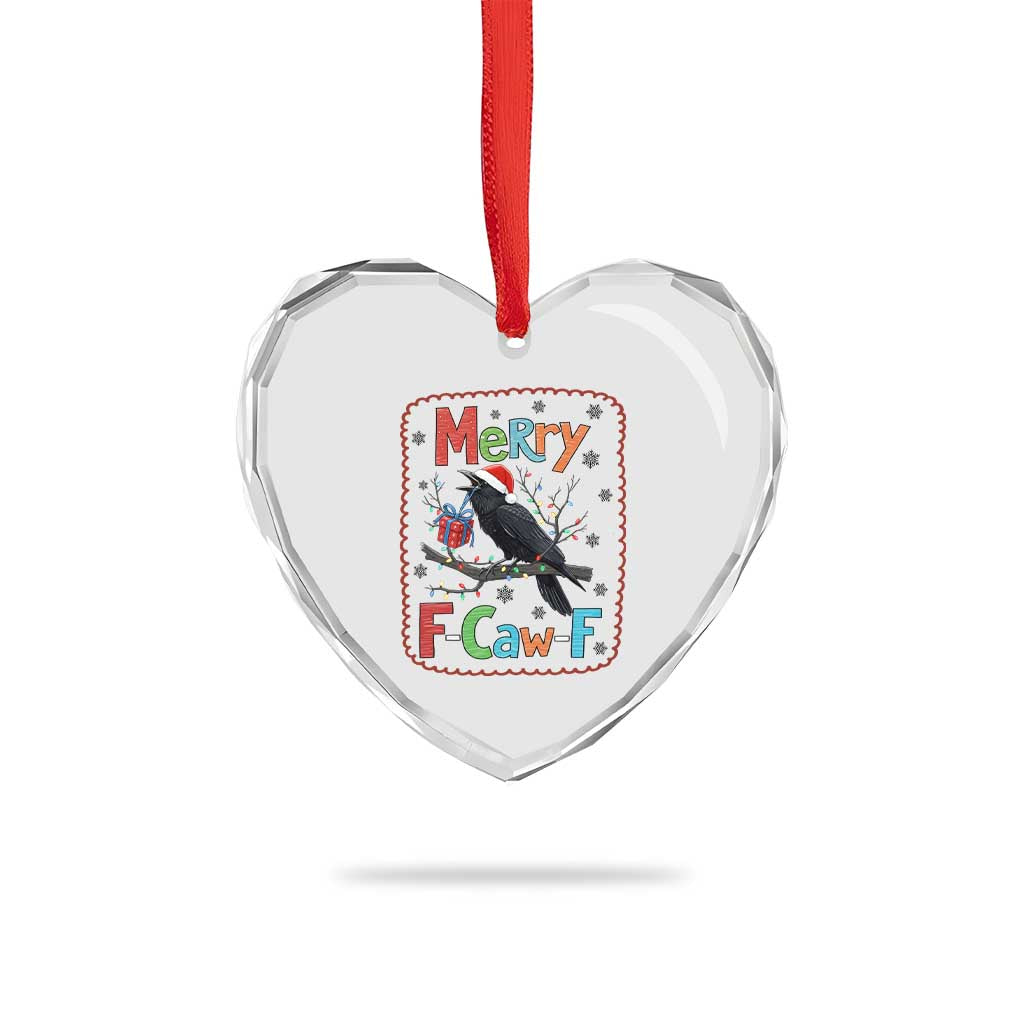 Funny Christmas Santa Raven Heart Crystal Glass Ornament Merry F Caw F Joke Gift - Wonder Print Shop