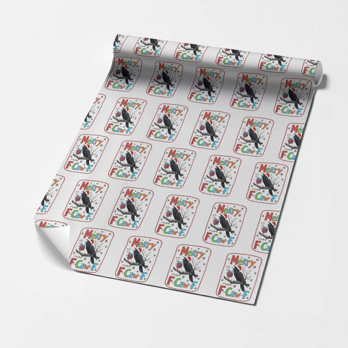 Funny Christmas Santa Raven Wrapping Paper Roll Merry F Caw F Joke Gift - Wonder Print Shop