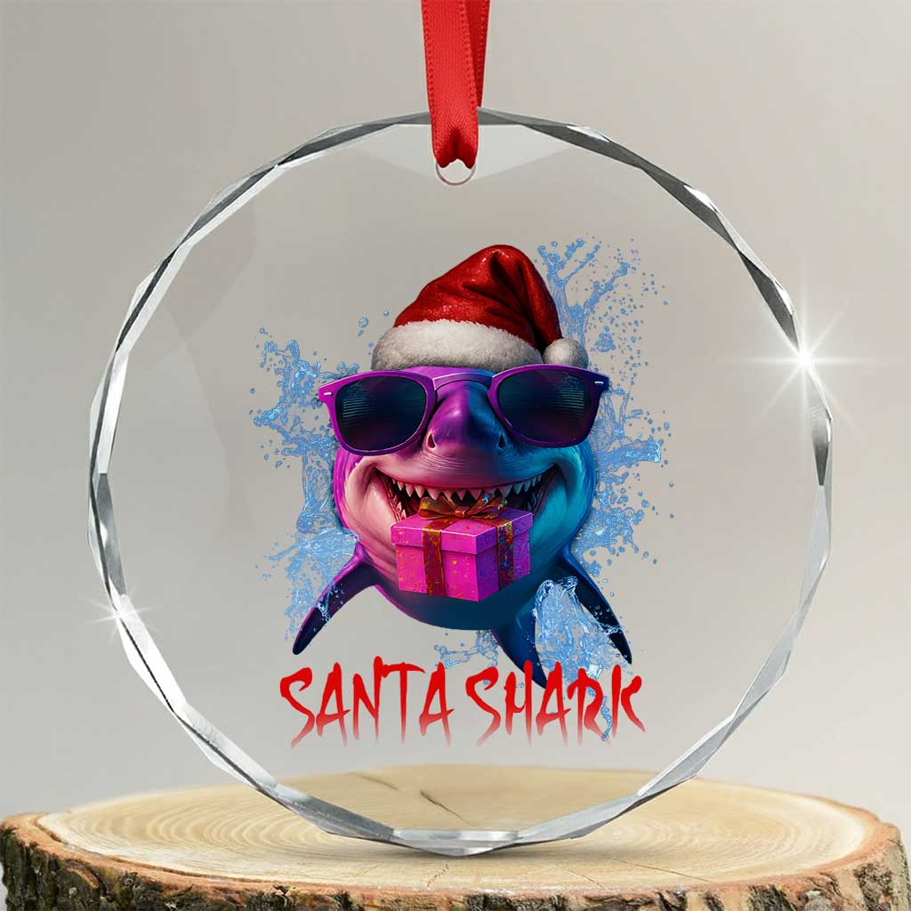 Funny Christmas Santa Shark Xmas Gift Crystal Glass Ornament TS12