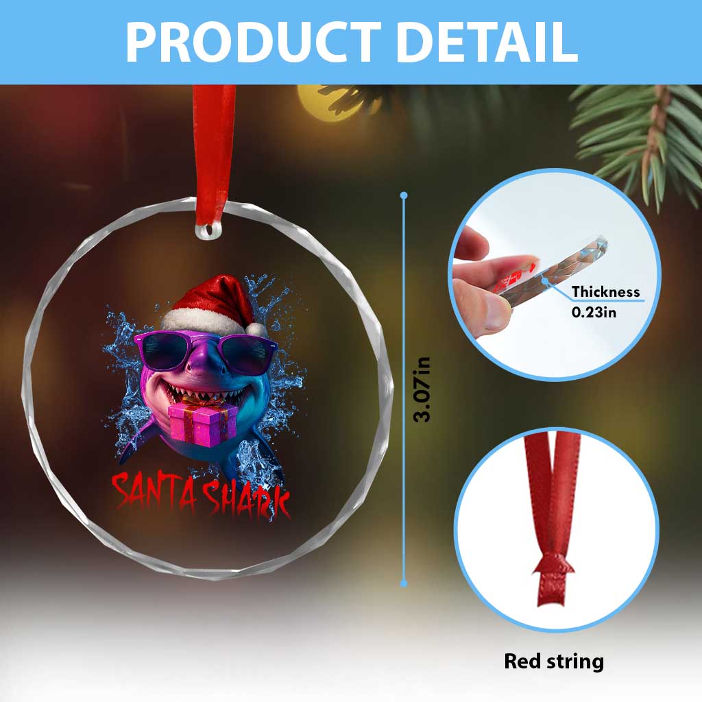 Funny Christmas Santa Shark Xmas Gift Crystal Glass Ornament TS12