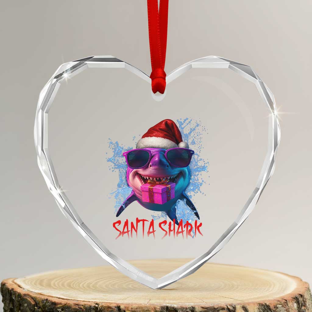 Funny Christmas Santa Shark Xmas Gift Heart Crystal Glass Ornament - Wonder Print Shop