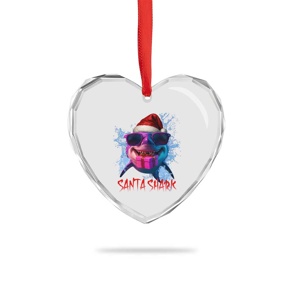 Funny Christmas Santa Shark Xmas Gift Heart Crystal Glass Ornament - Wonder Print Shop