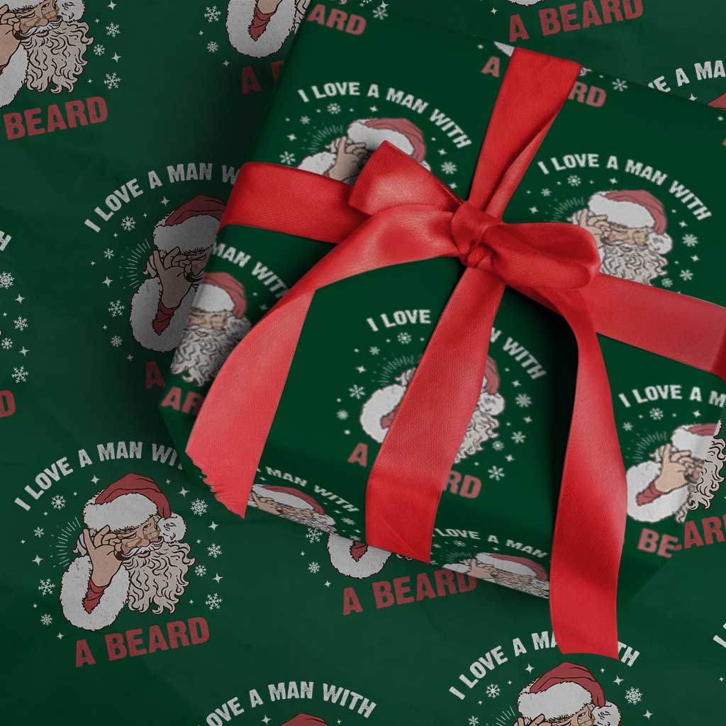 Funny Christmas Santa Wrapping Paper Roll I Love A Man With A Beard Snowflake - Wonder Print Shop