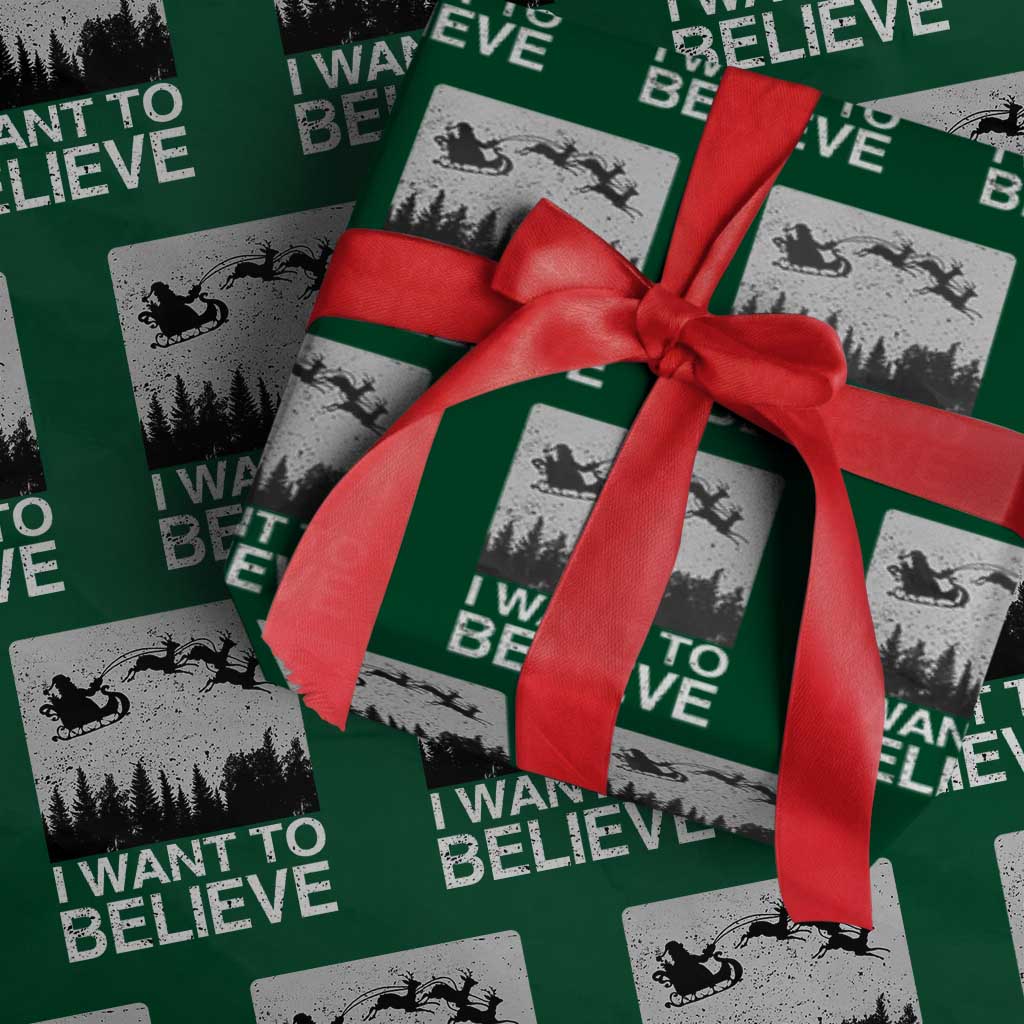 Funny Christmas Santa Wrapping Paper Roll I Want To Believe Sleigh With Reindeers - Wonder Print Shop