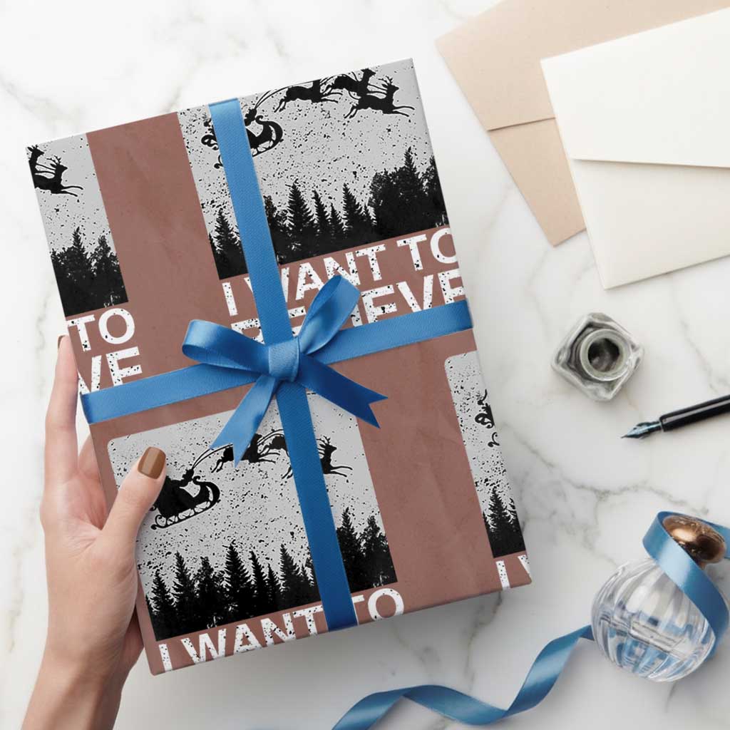 Funny Christmas Santa Wrapping Paper Roll I Want To Believe Sleigh With Reindeers - Wonder Print Shop