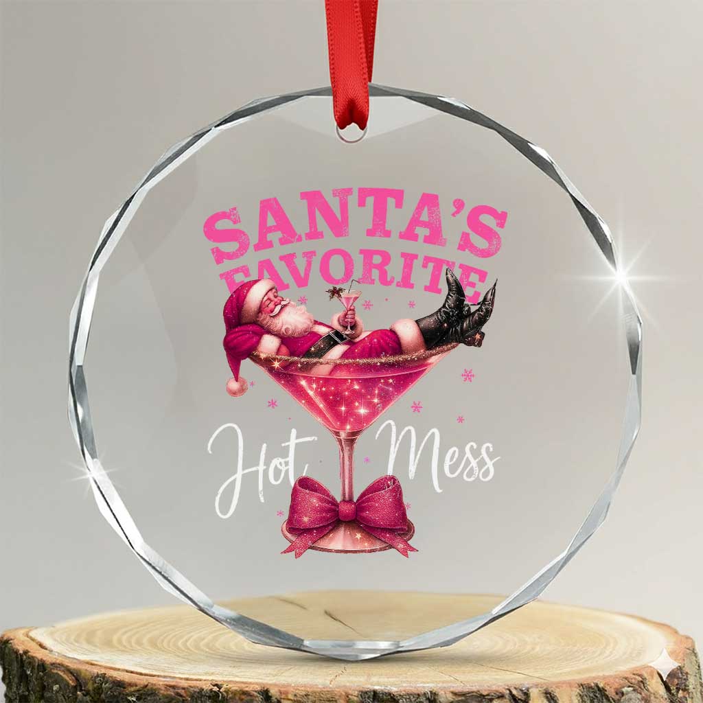 Funny Christmas Santas Favorite Hot Mess Crystal Glass Ornament Xmas Drinking Party - Wonder Print Shop