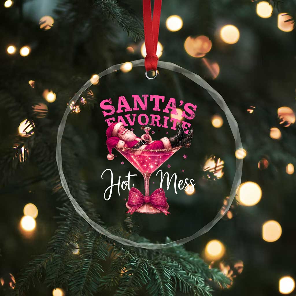 Funny Christmas Santas Favorite Hot Mess Crystal Glass Ornament Xmas Drinking Party - Wonder Print Shop
