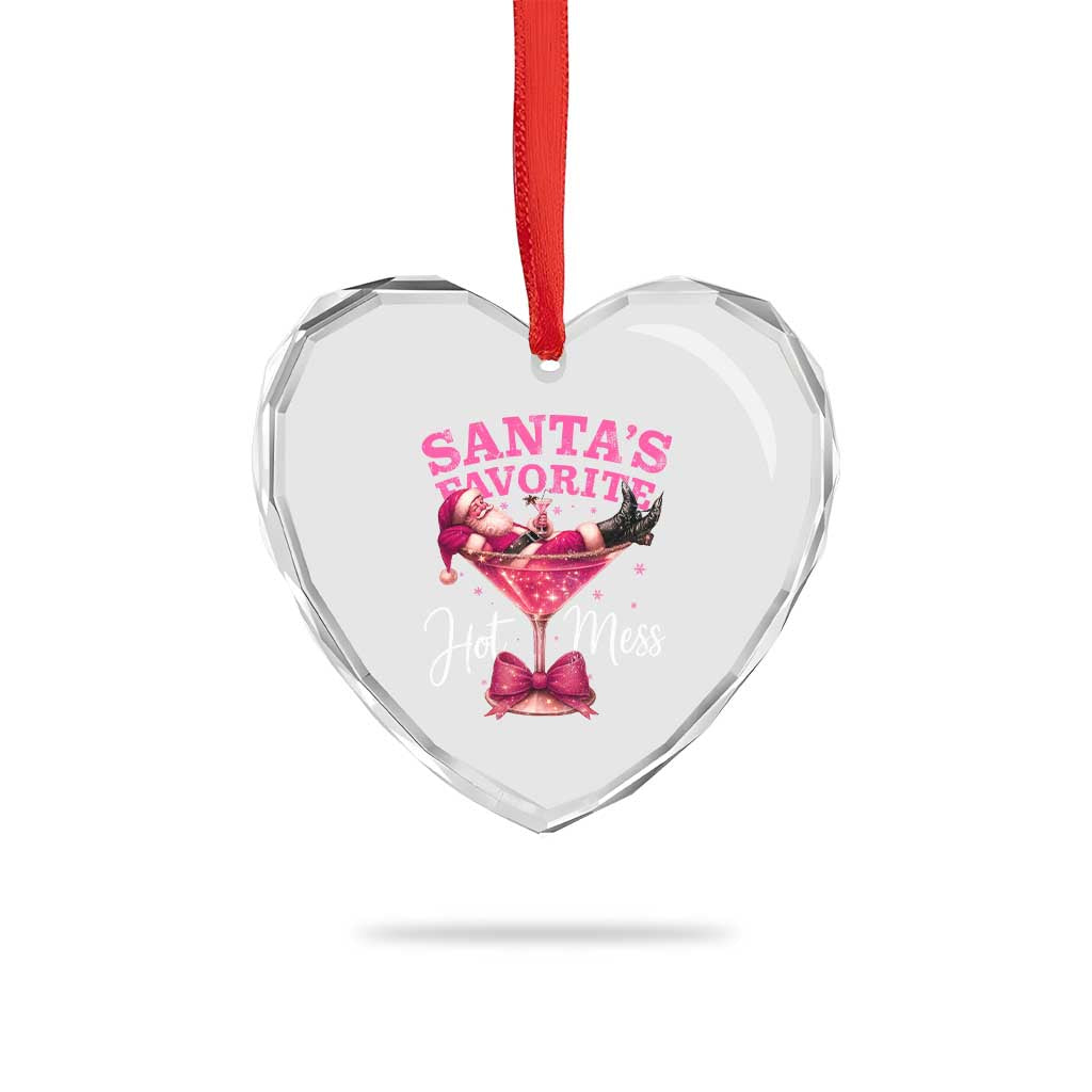 Funny Christmas Santas Favorite Hot Mess Heart Crystal Glass Ornament Xmas Drinking Party - Wonder Print Shop