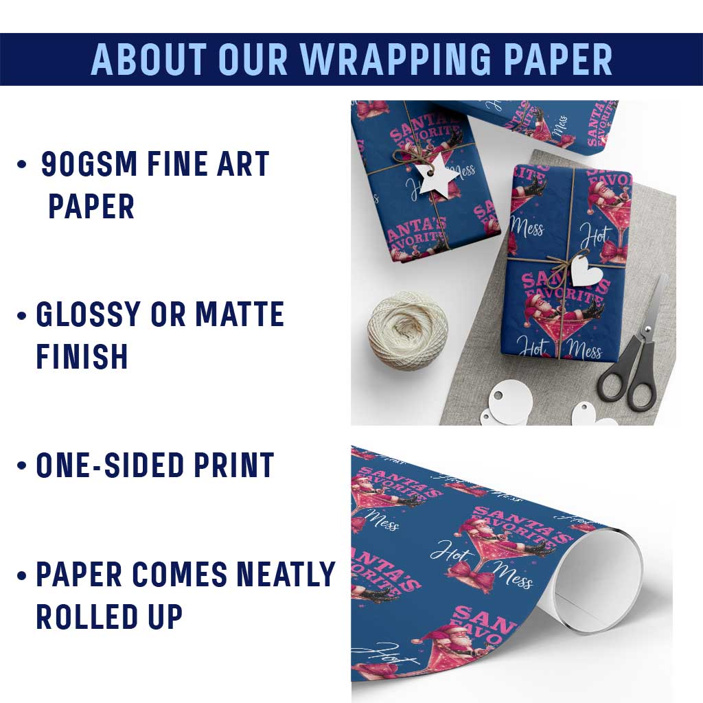 Funny Christmas Santas Favorite Hot Mess Wrapping Paper Roll Xmas Drinking Party - Wonder Print Shop
