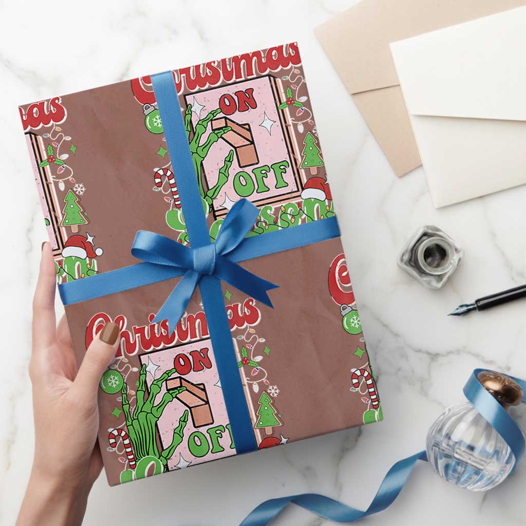 Funny Christmas Season Wrapping Paper Roll Switch Red And Green Skeleton Hand - Wonder Print Shop