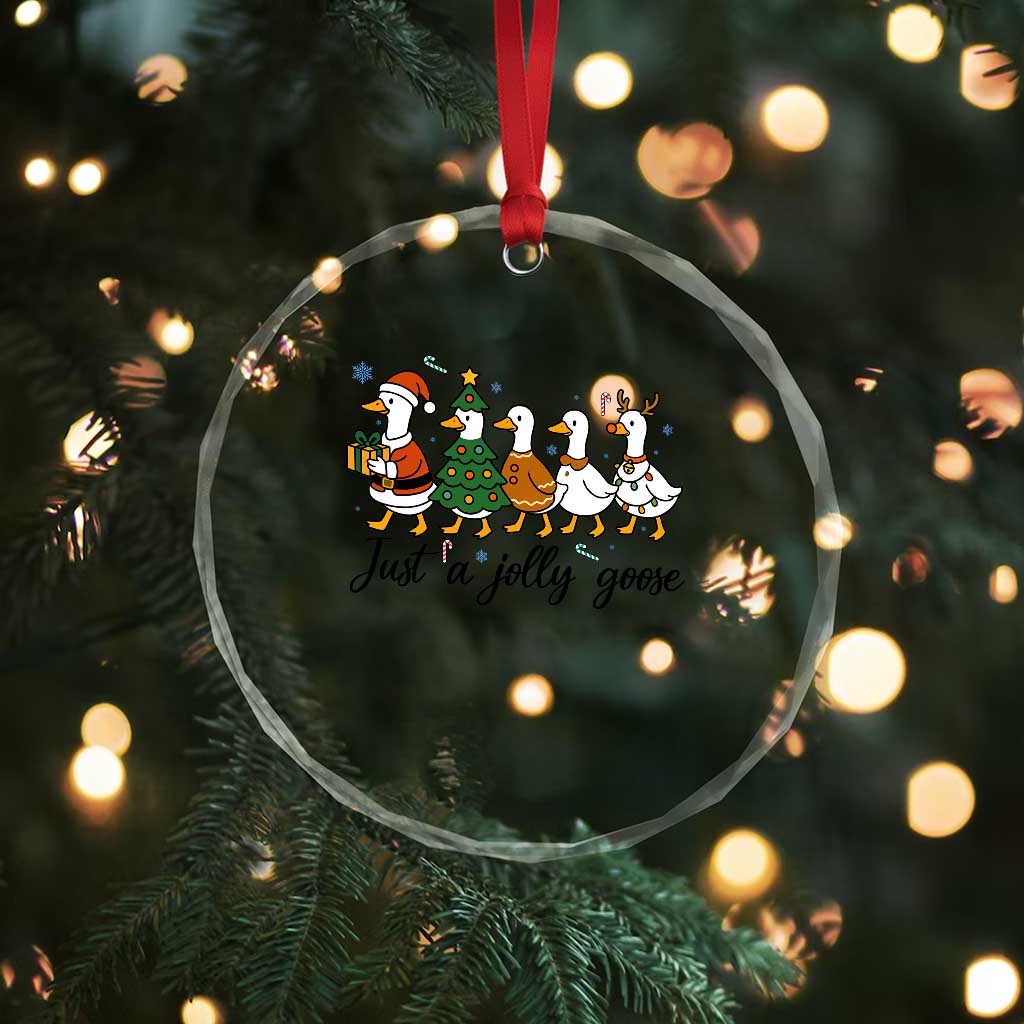 Funny Christmas Silly Goose Crystal Glass Ornament Just A Jolly Goose Xmas Poultry Animal Humor - Wonder Print Shop