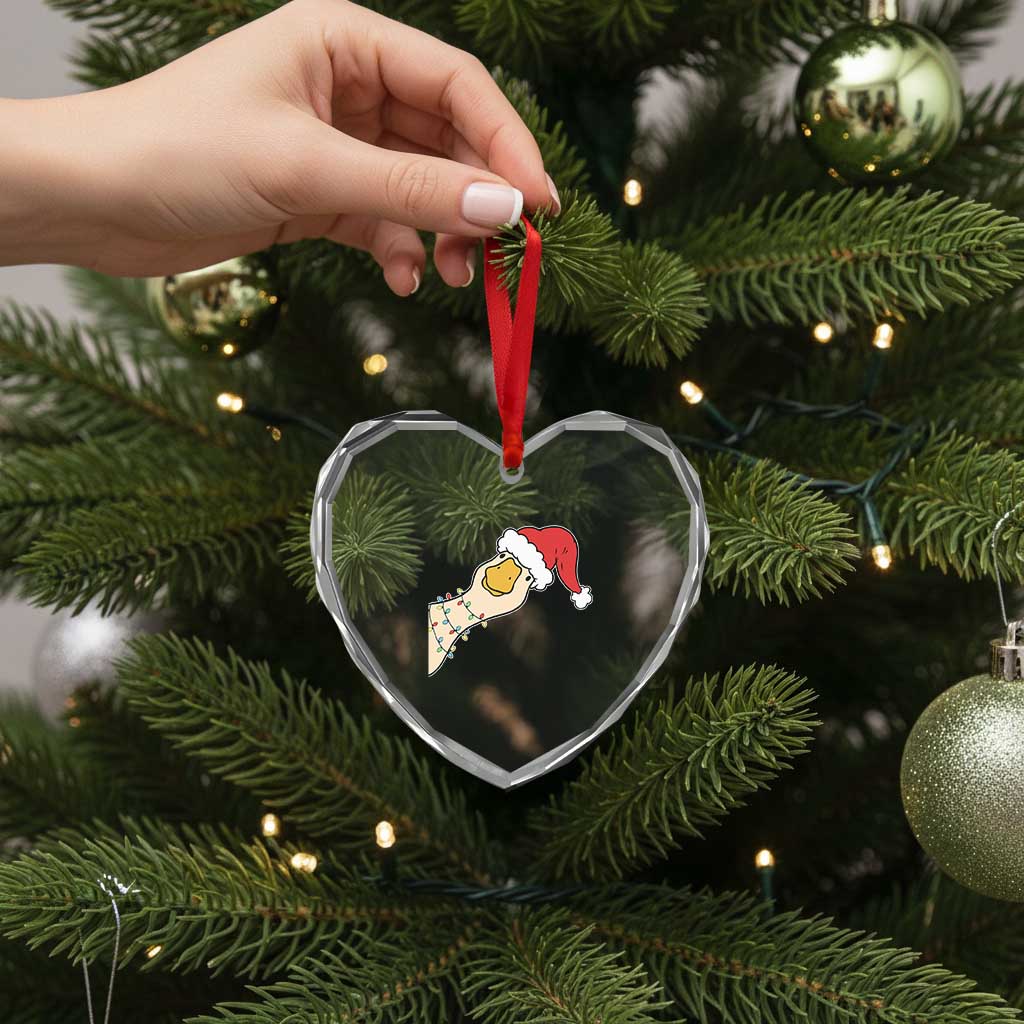 Funny Christmas Silly Goose Festive Holiday Heart Crystal Glass Ornament - Wonder Print Shop