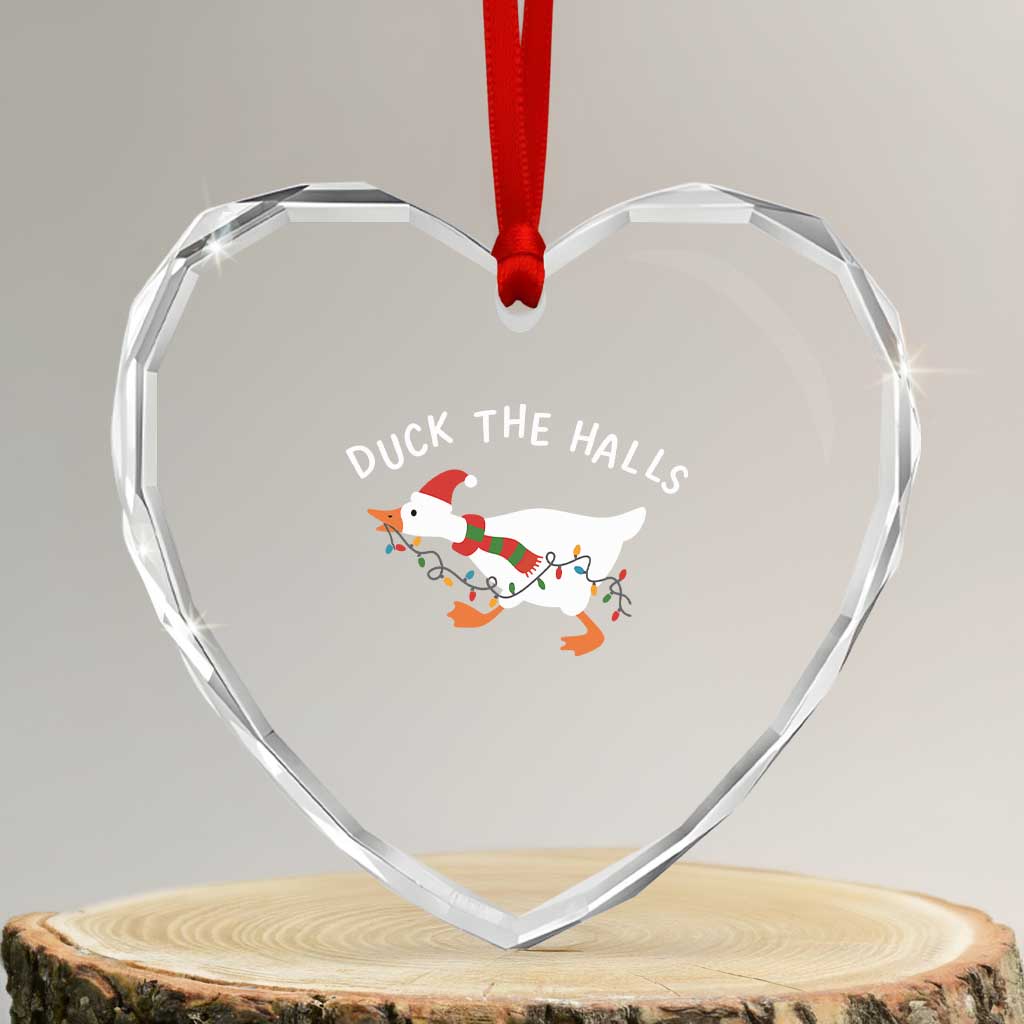 Funny Christmas Silly Goose Heart Crystal Glass Ornament Funny Duck the Halls - Wonder Print Shop